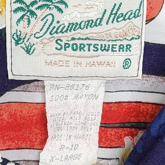 Vintage 1980s Diamond Head Sportswear Blue Hawaiian Made Surf Waikiki Shirt - Picture 7 of 7